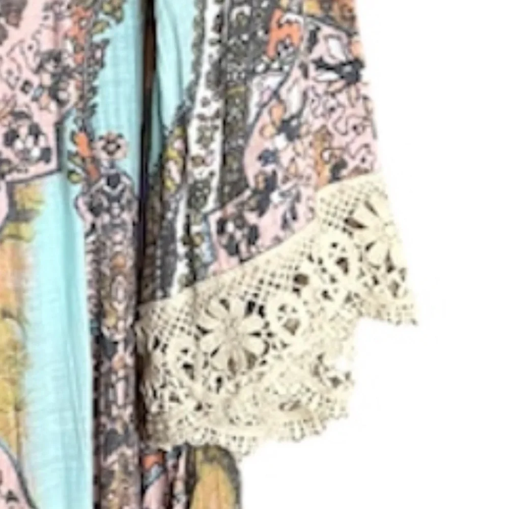 Spense Women’s Paisley Multicolor Boho Lace Trimmed Sleeves Accents Kimono SZ XL - Picture 8 of 11